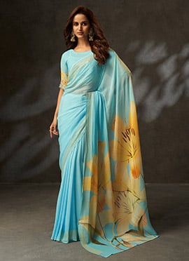 Sky Blue Georgette Floral Digital Print Saree