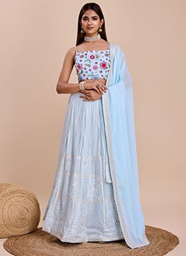 Sky Blue Georgette Lehenga With Choli And Dupatta Embroidered Sequins