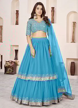 Sky Blue Georgette Sequins Zari Embroidered Lehenga