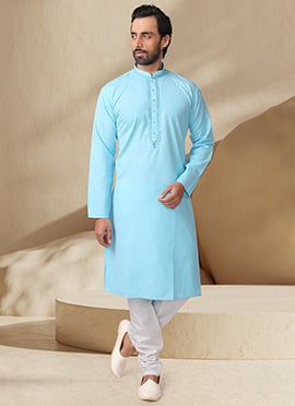 Sky Blue Handloom Cotton Kurta Pyjama