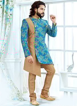 Sky Blue Indo Western Art Silk Sherwani