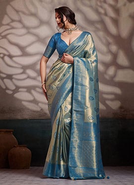Sky Blue Kanjivaram Soft Silk Zari Woven Saree
