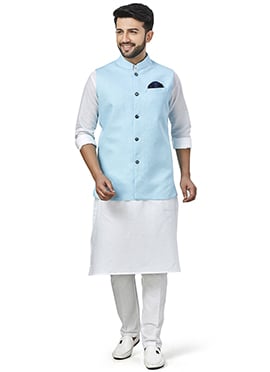 Sky Blue Linen Blend Bandi Set