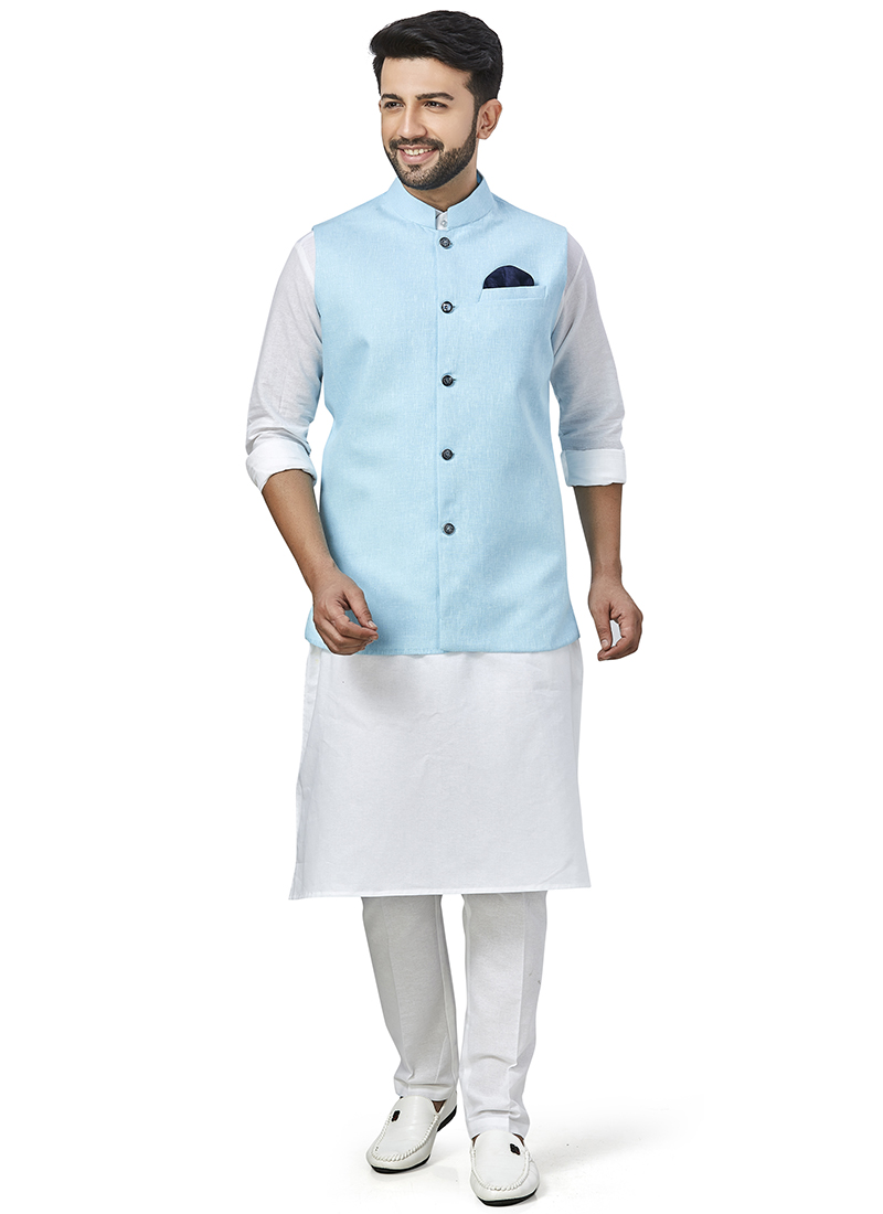Sky Blue Linen Blend Bandi Set
