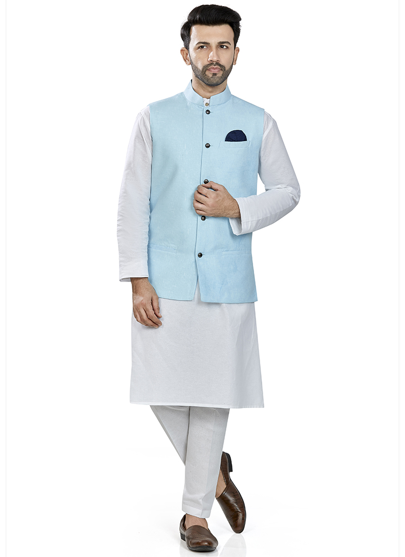 Sky Blue Linen Blend Bandi Set