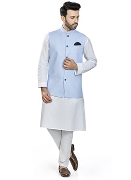Sky Blue Linen Blend Bandi Set