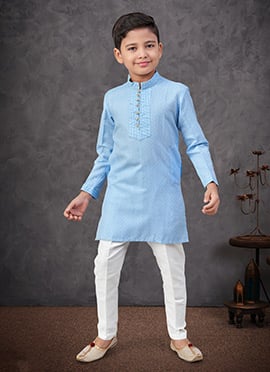 Sky Blue Linen Cotton Boys Kurta Pyjama