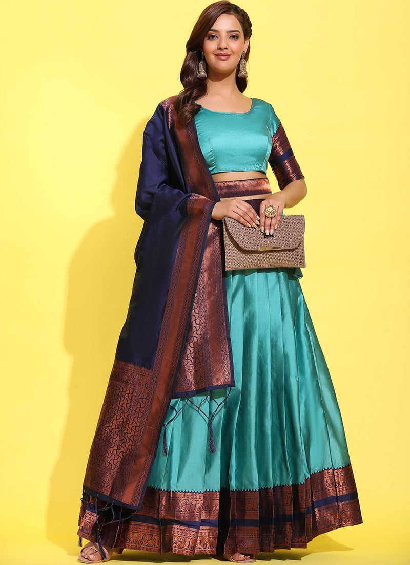 Sky Blue Litchi Silk Zari Woven Lehenga For Festive Occasions Festive Wear