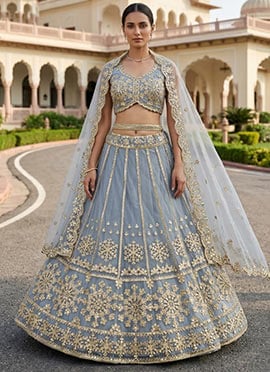 Sky Blue Net Zari Gota Lehenga