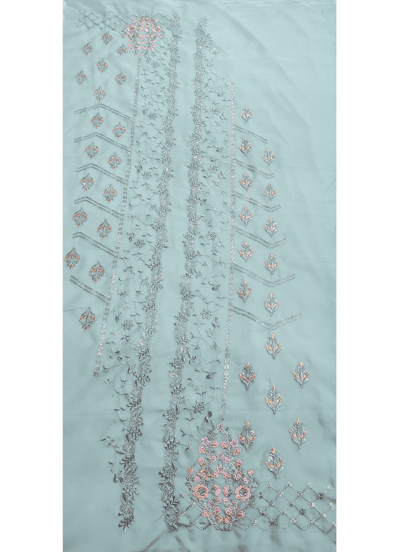Sky Blue Organza Embroidered Fabric