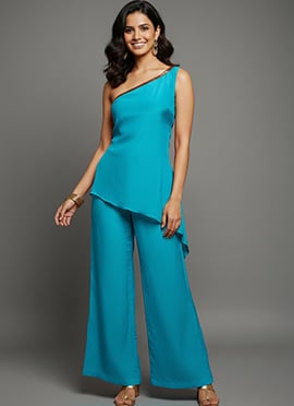 Sky Blue Organza Palazzo Suit