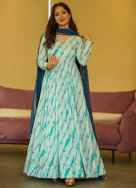 Sky Blue Rayon Digital Print Anarkali Suit