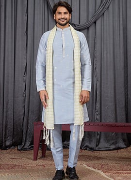 Sky Blue Silk Embroidered Kurta Pyjama Festive Wear