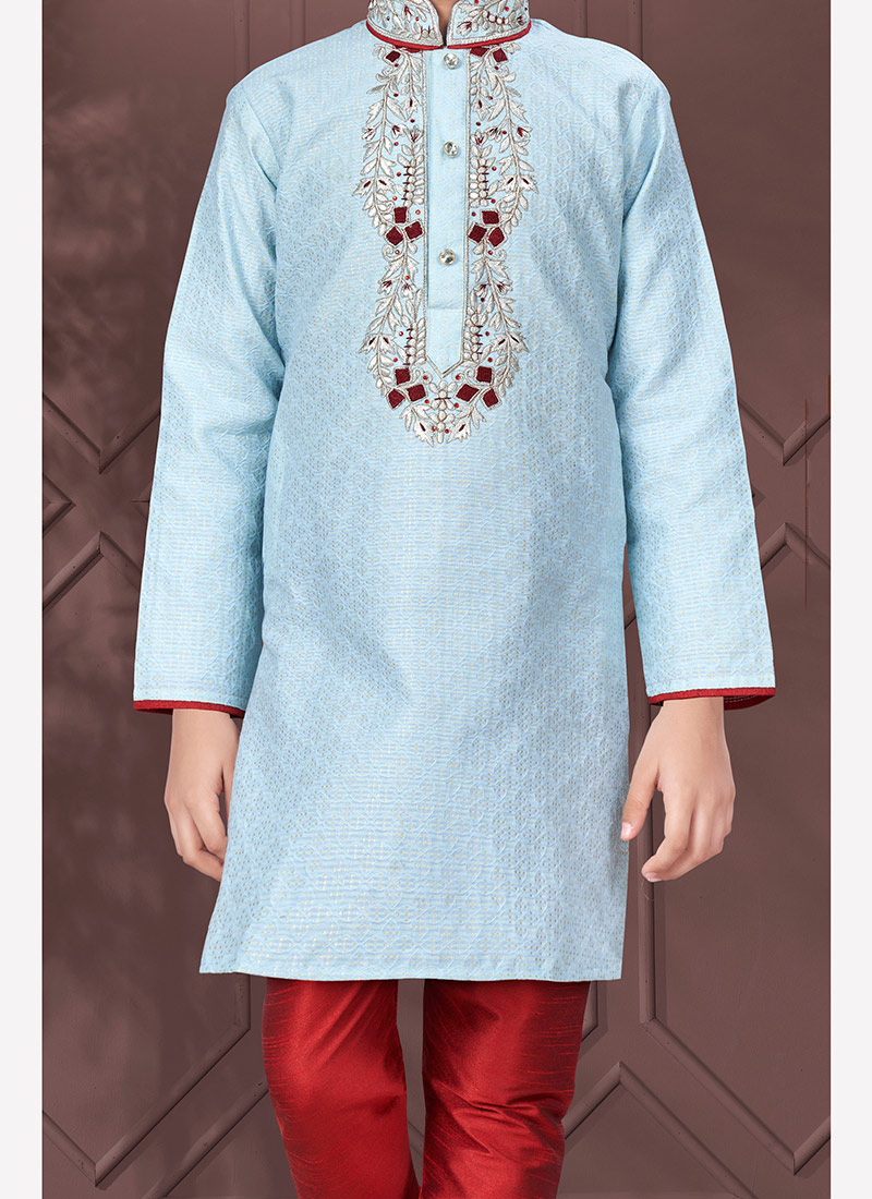 Sky Blue Kurta Jacquard Pant