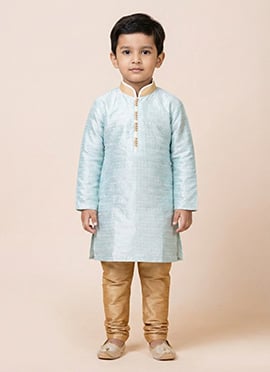 Sky Blue Silk Jacquard Kids Kurta Pyjama