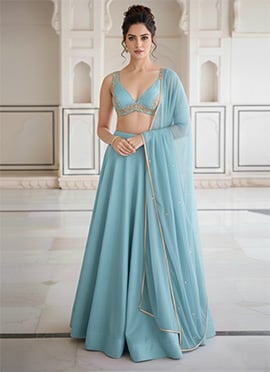 Sky Blue Silk Zari A Line Lehenga