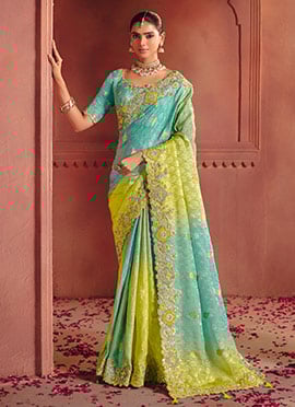 Sky Blue Silk Zari Woven Embroidered Sequins Saree