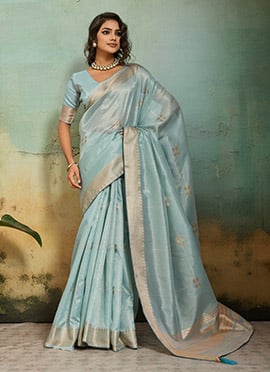 Sky Blue Zari Saree