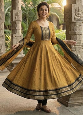 Slate Mustard Cotton Jacquard Woven Anarkali Suit with Dupatta