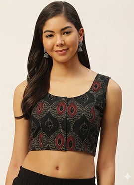 Sleek Black Cotton Printed Blouse