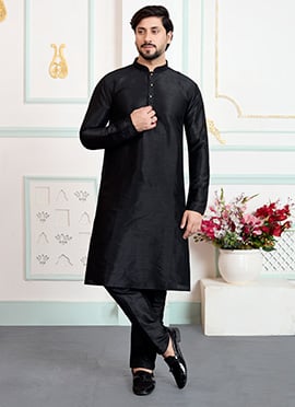 Sleek Black Silk Kurta Pyjama