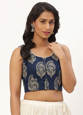 Smart Blue Cotton Printed Blouse