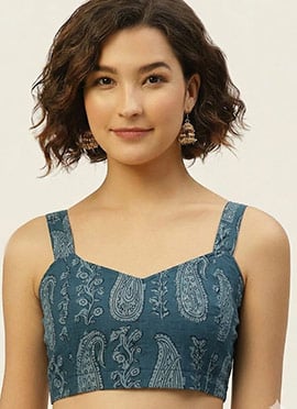 Smart Blue Cotton Printed Blouse