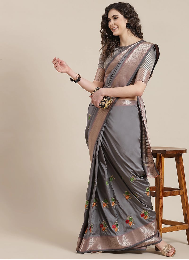 Soft Cotton Silk Colourful Thread Embroidery Work Golden Border Saree