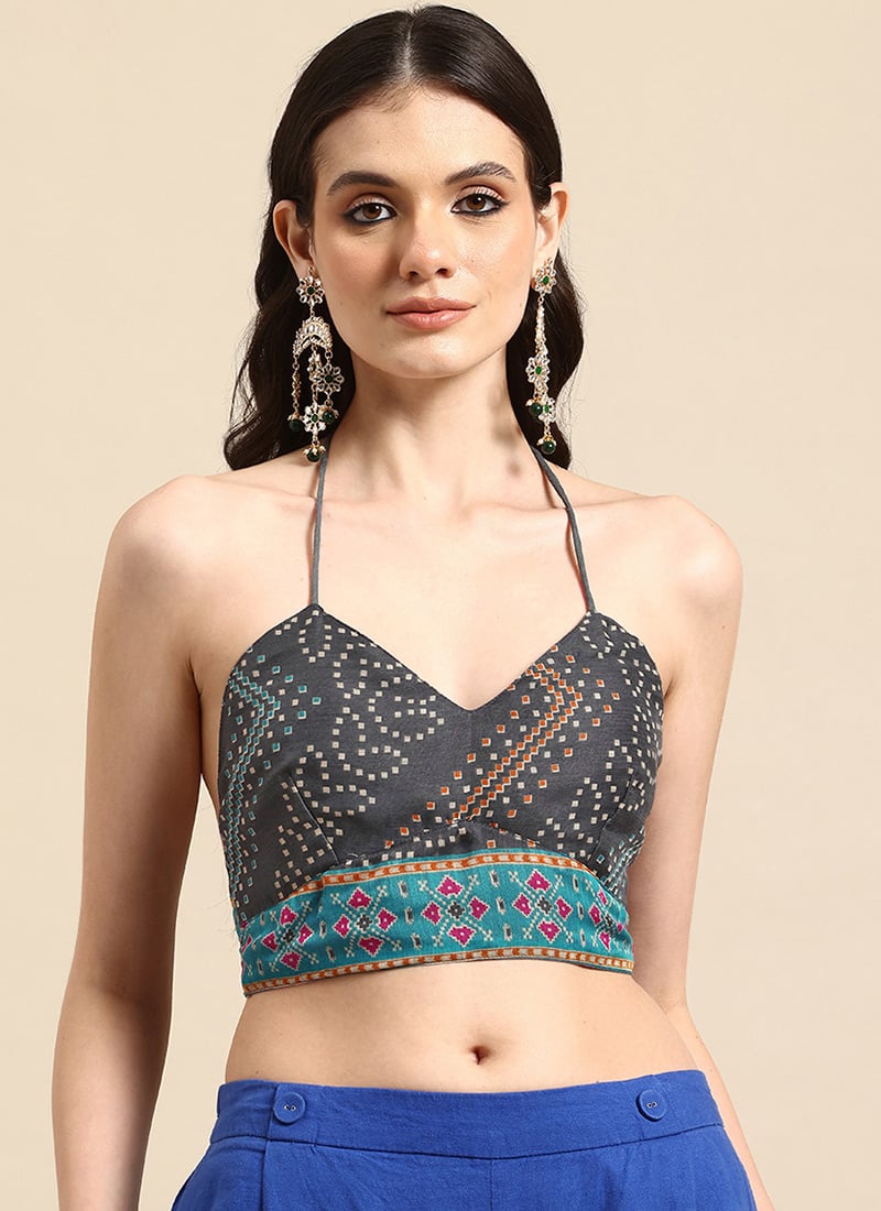 Soft Grey Chanderi Ikat Printed Blouse After Six Wear