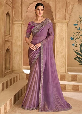 Soft Lavender Georgette Embroidered Sequins Zari Saree