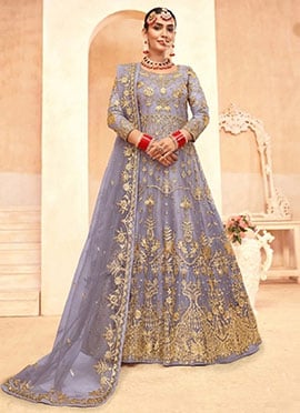 Soft Lavender Net Embroidered Sequins Anarkali Suit