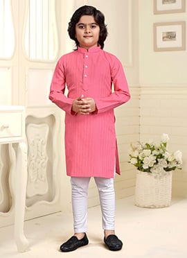 Soft Light Pink Cotton Kids Kurta Pyjama