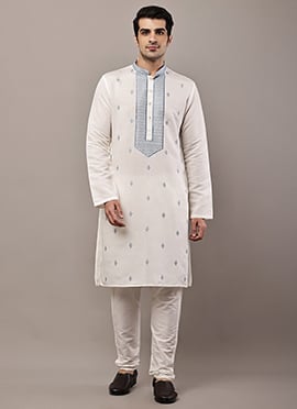 Soft Off White Viscose Silk Embroidered Sequins Kurta Pyjama