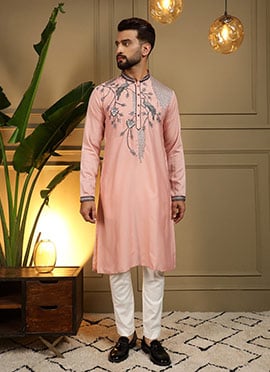 Soft Peach Viscose Silk Embroidered Sequins Kurta Pyjama