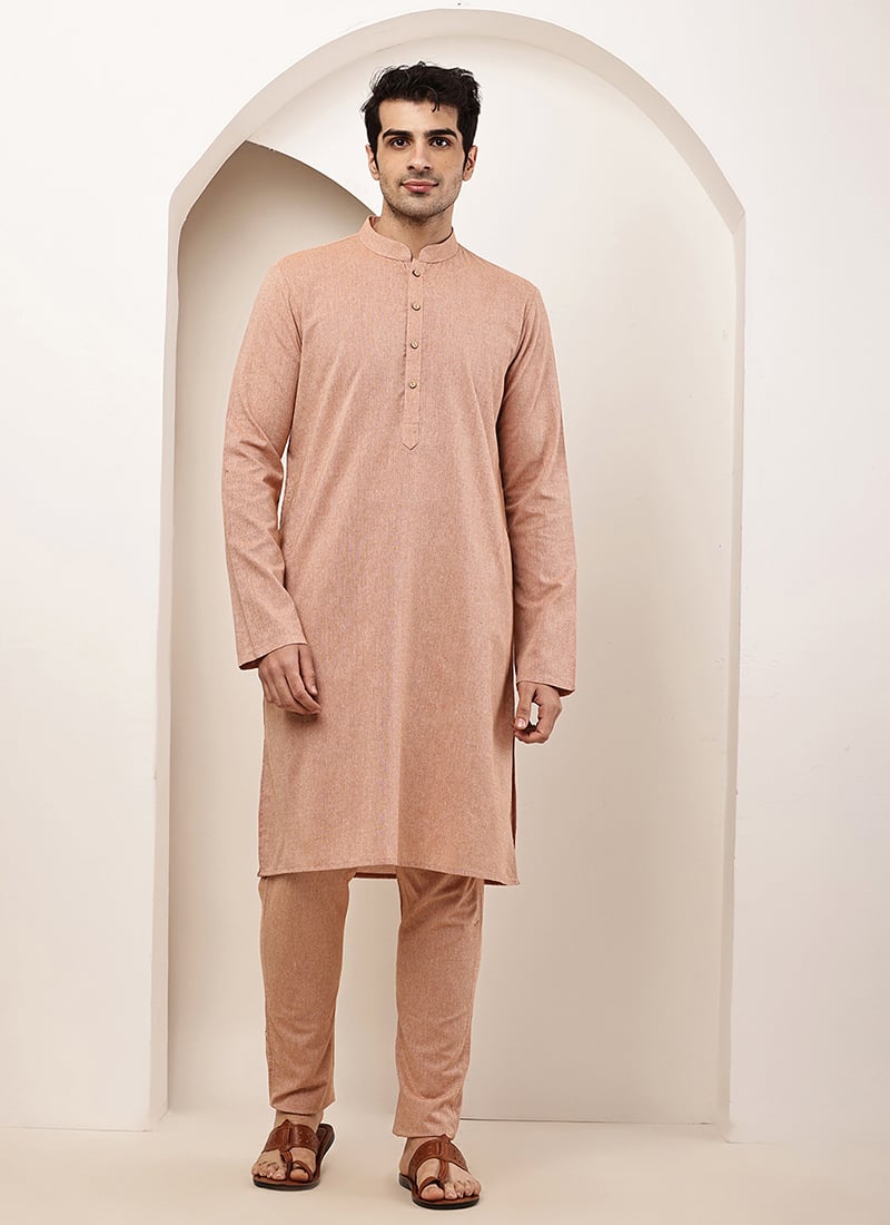 Soft Pink Cotton Kurta Pyjama Festive Wear