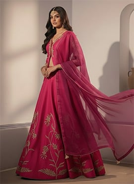 Soft Pink Silk Zari Sequins Embroidered A Line Lehenga
