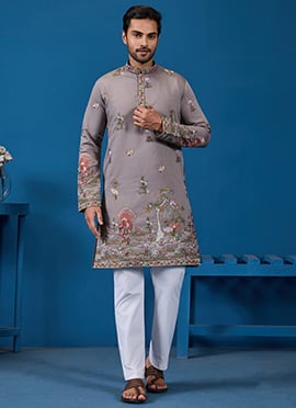 Soft Pista Green Viscose Silk Embroidered Sequins Thread Kurta