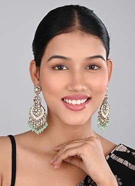 Sophisticated Aqua Green Stone Pearl Chaand Bali