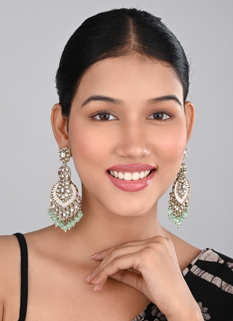 Sophisticated Aqua Green Stone Pearl Chaand Bali Festive Wear