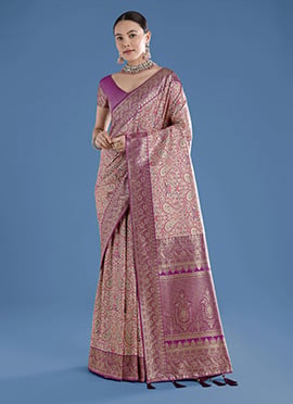 Sophisticated Beige Banarasi Silk Woven Saree