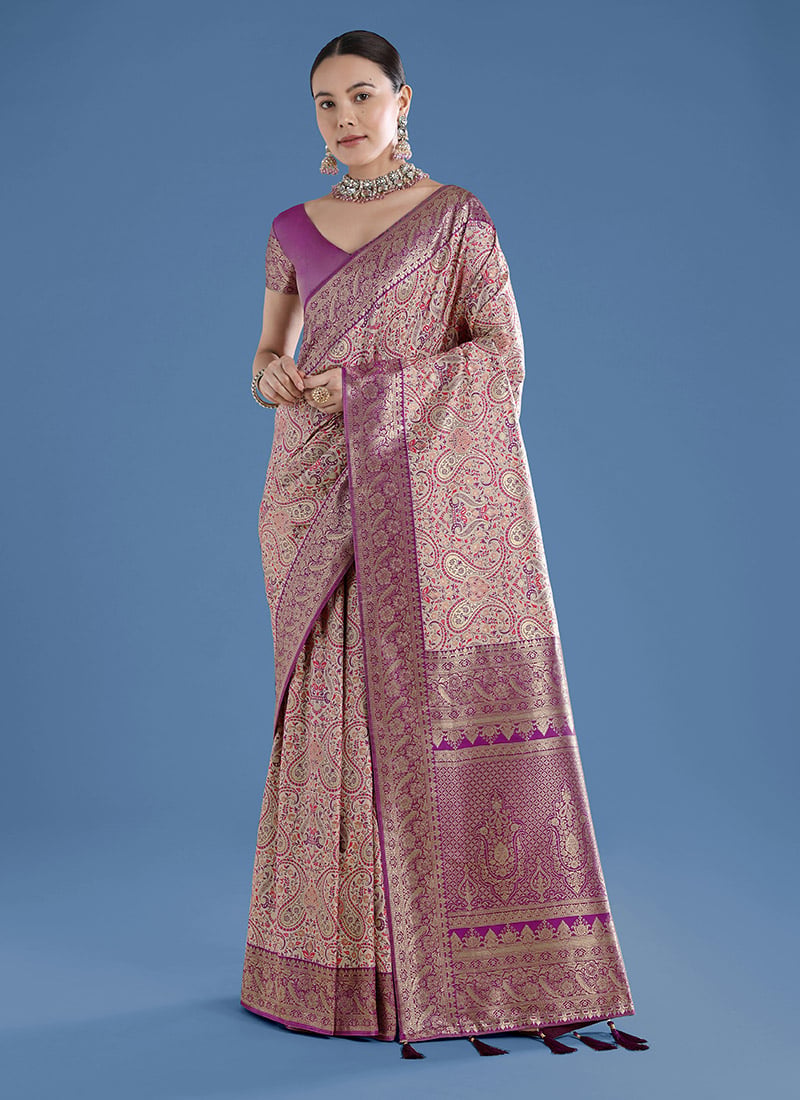 Sophisticated Beige Banarasi Silk Woven Saree Festive Wear