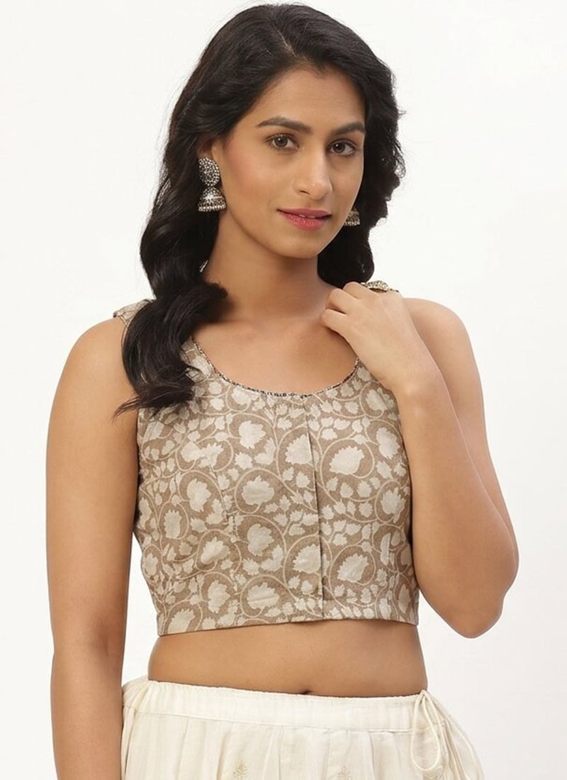 Sophisticated Beige Cotton Printed Blouse   After Six Wear