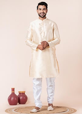 Sophisticated Beige Dupion Silk Plain Kurta Pyjama