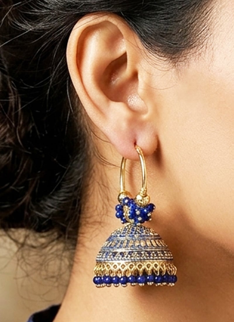 Sophisticated Blue Beaded Jhumka