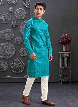 Sophisticated Blue Blend Printed Kurta Pyjama