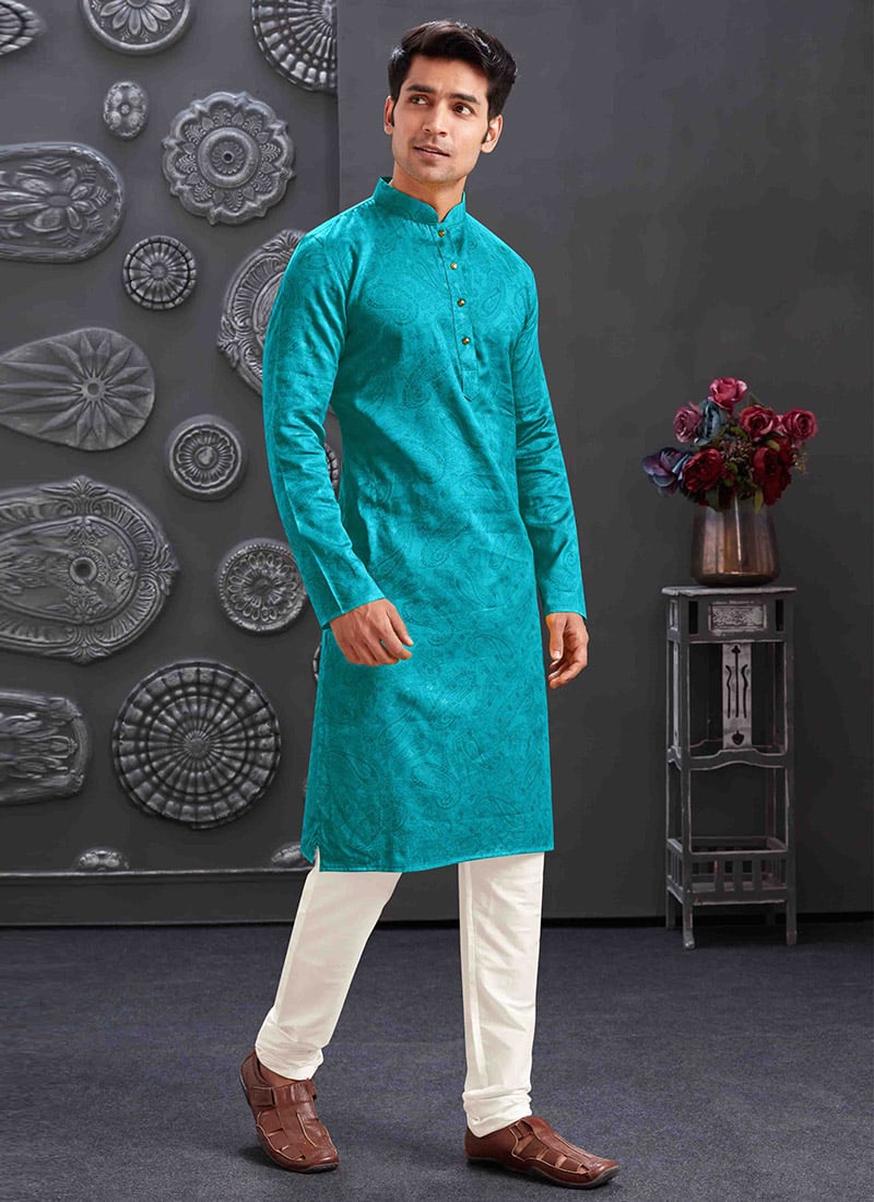 Sophisticated Blue Blend Printed Kurta Pyjama