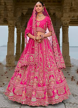Sophisticated Charm With Rani Pink Silk Zari Embroidered Stone Sequins Lehenga