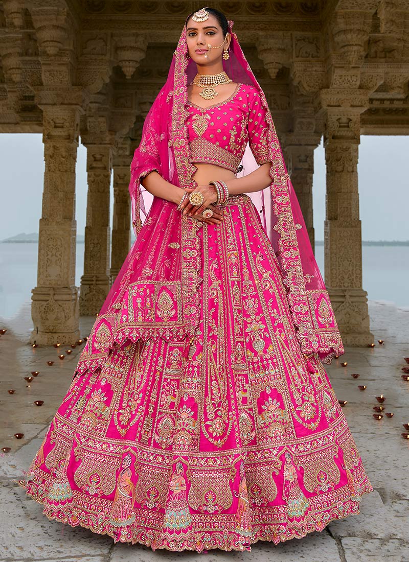 Sophisticated Charm With Rani Pink Silk Zari Embroidered Stone Sequins Lehenga Wedding Wear