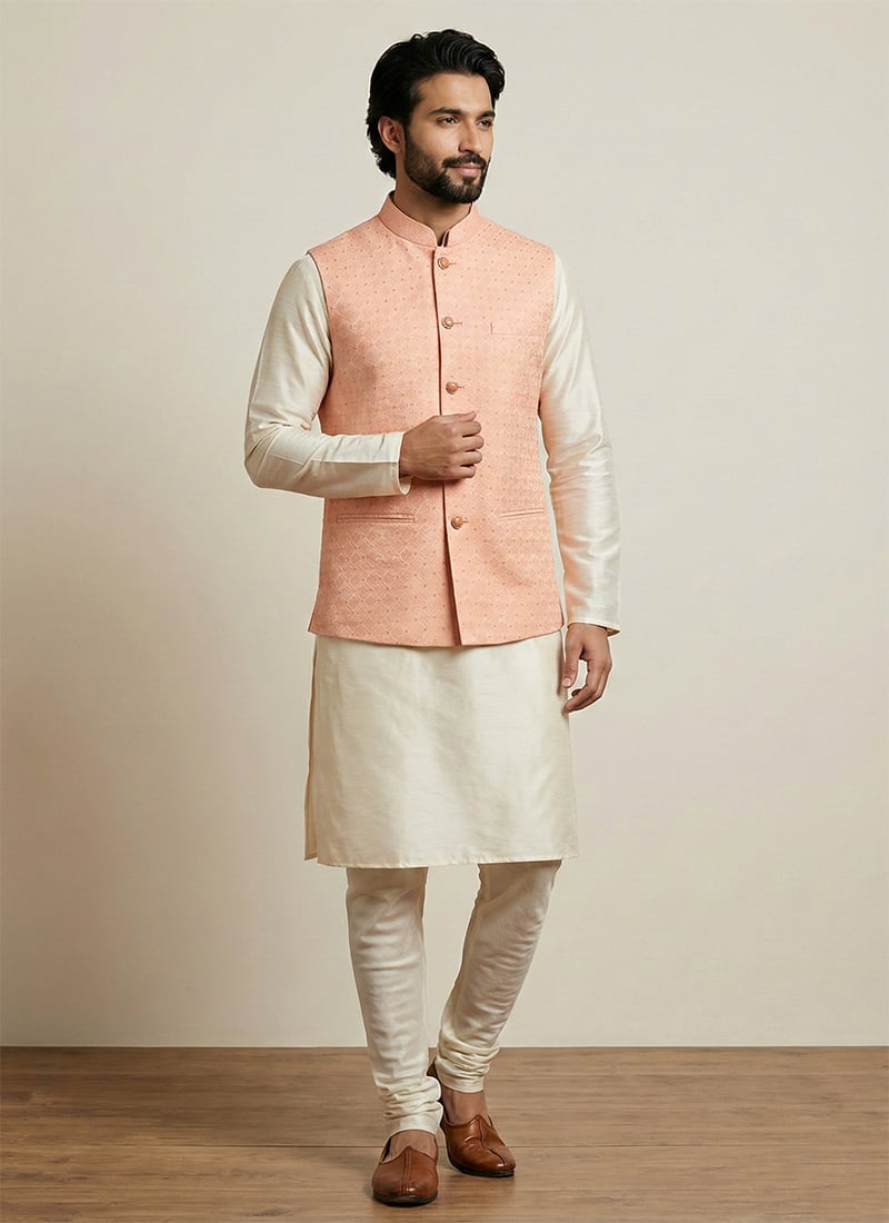 Sophisticated Cream Banarasi Jacquard Bandi Set Festive Wear