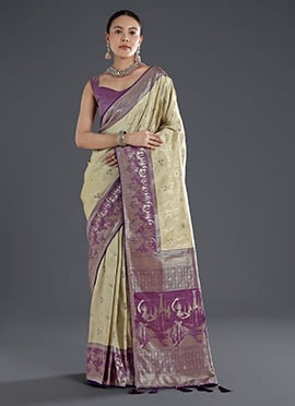 Sophisticated Cream Banarasi Silk Zari Woven Saree